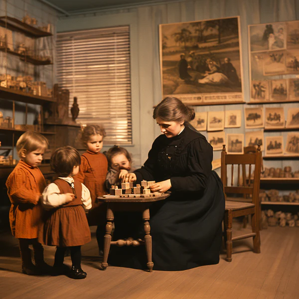 Maria Montessori engaging with students